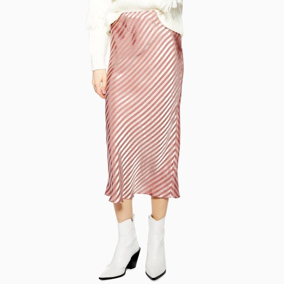 Topshop Dresses & Skirts - TOPSHOP Bias Stripe Satin Slip Pink Midi Skirt